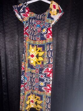 Bohemian Geometric Print Maxi Dress - Multicolor